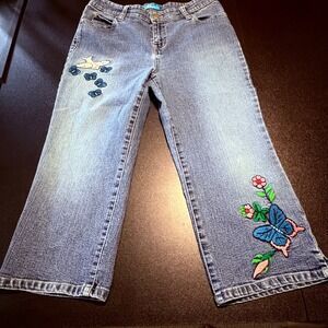 Y2K-era Jordache girls' jeans butterfly bird embroidery capris size 16 vintage